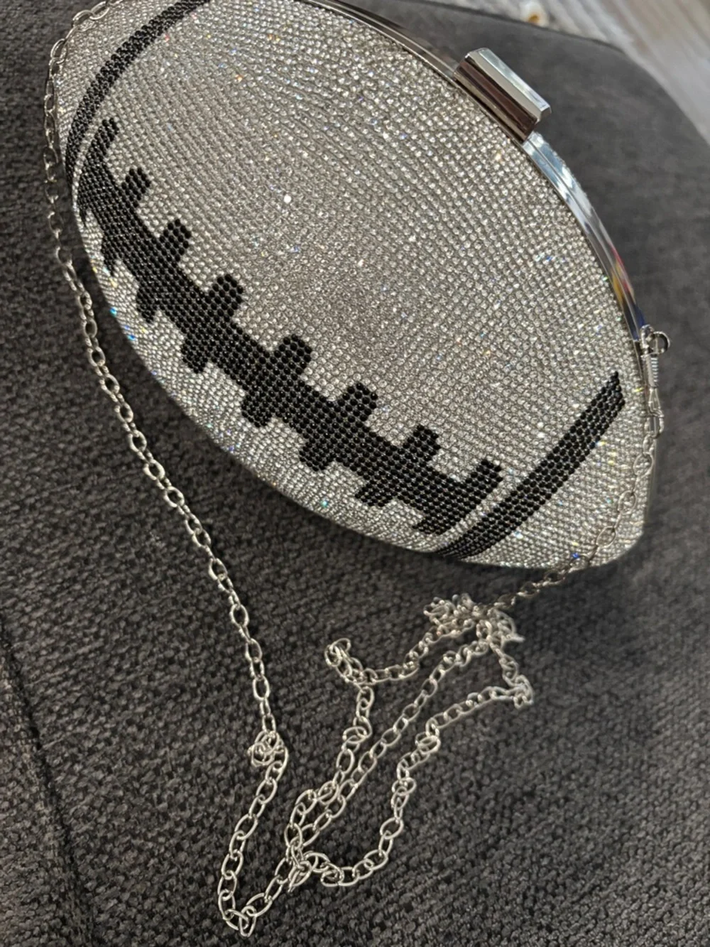 TOUCHDOWN! Beaded Rhinestone Football Clutch Crossbody Bag Purse NEW